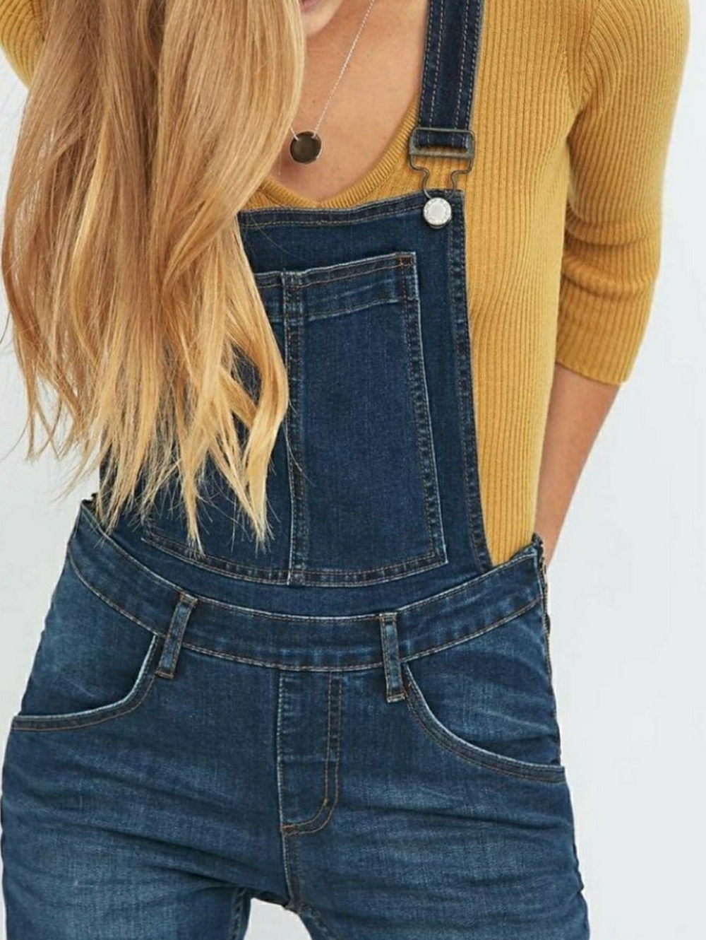CHEAP MONDAYDungaree Spray Solid Blue  Skinny Fit Denim Overalls - XS